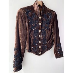 Double D Ranchwear Womens Velvet Concho Jacket S Brown Embroidered Western Rare